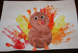 300x204 Finger Paint Turkey Craft All Kids Network - Thanksgiving Painting For Kids