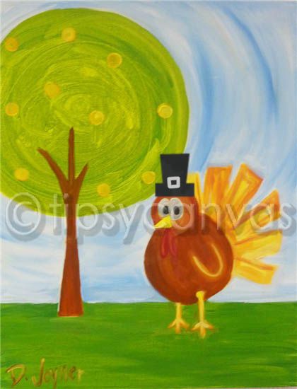 420x550 Kids' Turkey Painted Canvas Fall, Halloween, Thanksgiving - Thanksgiving Painting For Kids