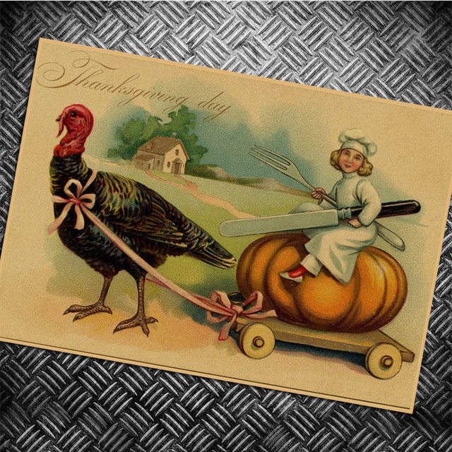640x640 Retro Thanksgiving Day Corn Turkey Poster Vintage Print Chart - Thanksgiving Turkey Painting