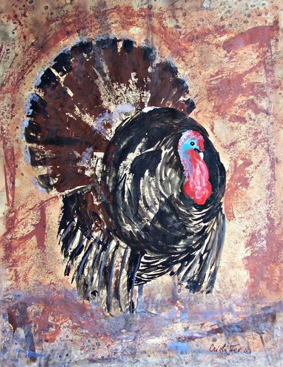 570x739 Thanksgiving Painting Of Turkey Impressionist Original Art 19.5x - Thanksgiving Turkey Painting