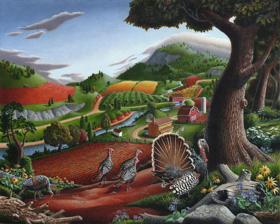 900x720 Wild Turkeys Appalachian Thanksgiving Landscape - Thanksgiving Turkey Painting