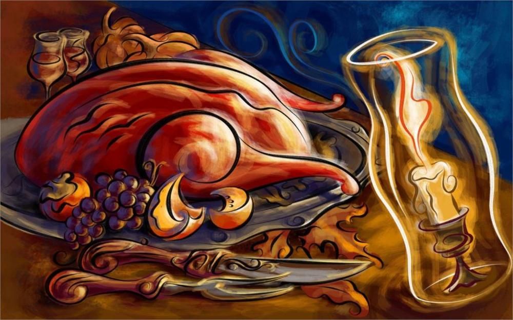 1000x625 Font - Thanksgiving Turkey Painting