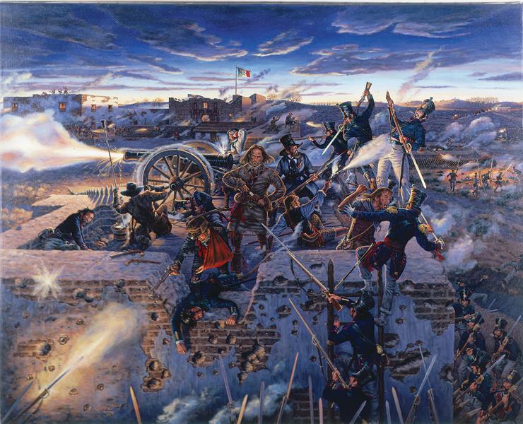 740x600 Down To The Last Moccasin - The Alamo Painting