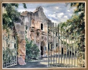 300x239 San Antonio Mission The Alamo Watercolor Painting, Frame - The Alamo Painting