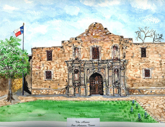 570x440 The Alamo San Antonio Texas Watercolor Painting Fine Art - The Alamo Painting