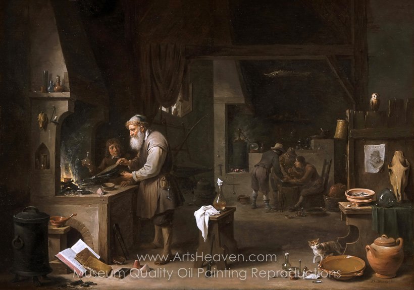 820x575 Reproduction Painting David Teniers The Alchemist, Hand Painted - The Alchemist Painting