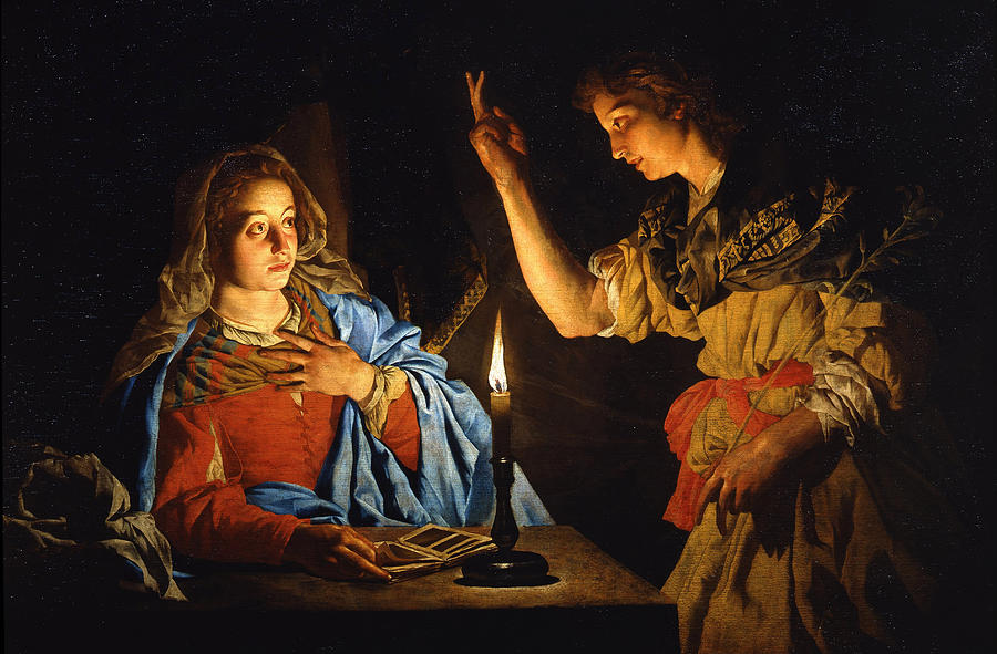 900x591 The Annunciation Painting By Matthias Stom - The Annunciation Painting