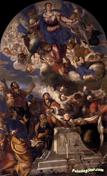 439x720 The Assumption Of Mary Artwork By Tintoretto Jacopo Oil Painting - The Assumption Of Mary Painting