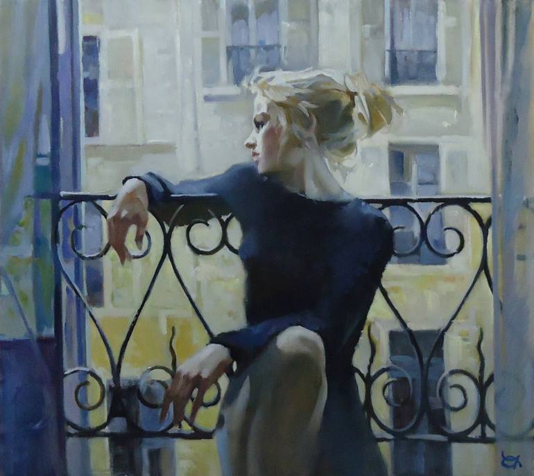 770x687 Saatchi Art Girl On The Balcony Painting By Alexander Chernigin - The Balcony Painting