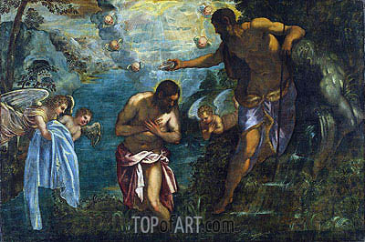 400x266 Baptism Of Christ Tintoretto Painting Reproduction 7920 Topofart - The Baptism Of Jesus Painting