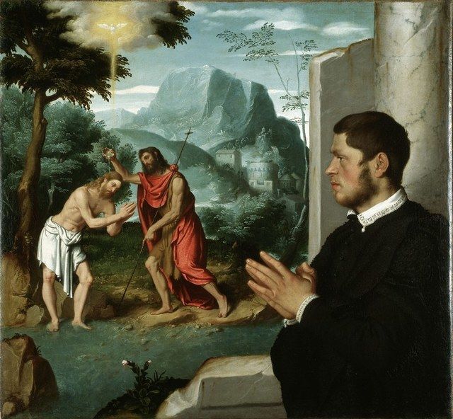 640x592 Giovanni Battista Moroni's Gentleman In Adoration - The Baptism Painting