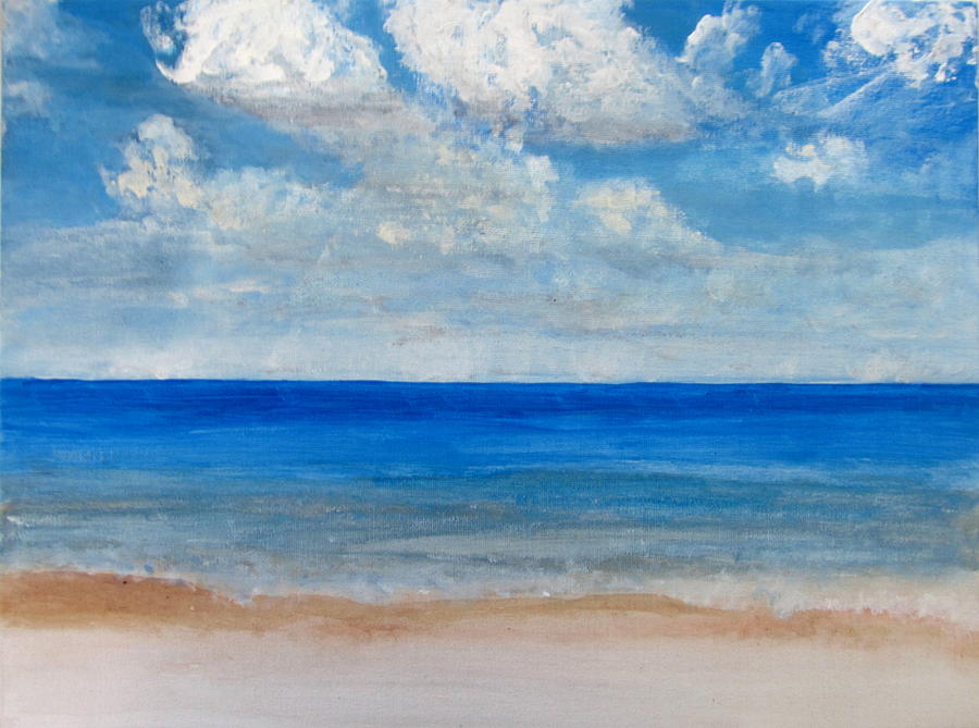 900x669 Soft Sea Waves Beach Paintings Painting By Nimanthi Ekanayake - The Beach Painting
