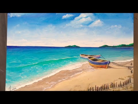 480x360 Time Lapse Tropical Shore Beach Scene Acrylic Painting Tutorial - The Beach Painting