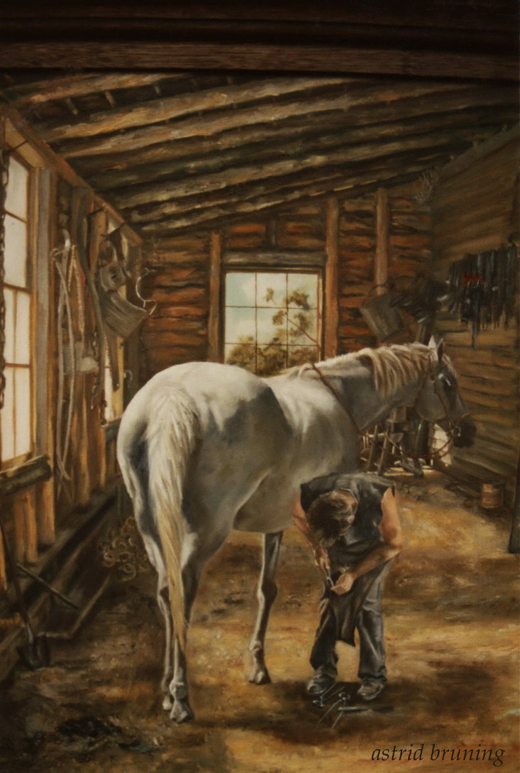 733x1089 The Blacksmith Shop Detail Oil Painting By Astridbruning - The Blacksmith Painting