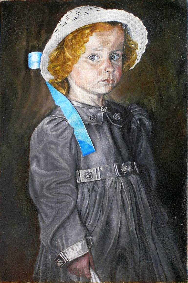 770x1154 Saatchi Art Girl In A Hat With A Blue Ribbon Painting By Rodion - The Blue Girl Painting