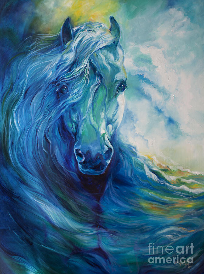 671x900 Wave Runner Blue Ghost Equine Painting By Marcia Baldwin - The Blue Horse Painting
