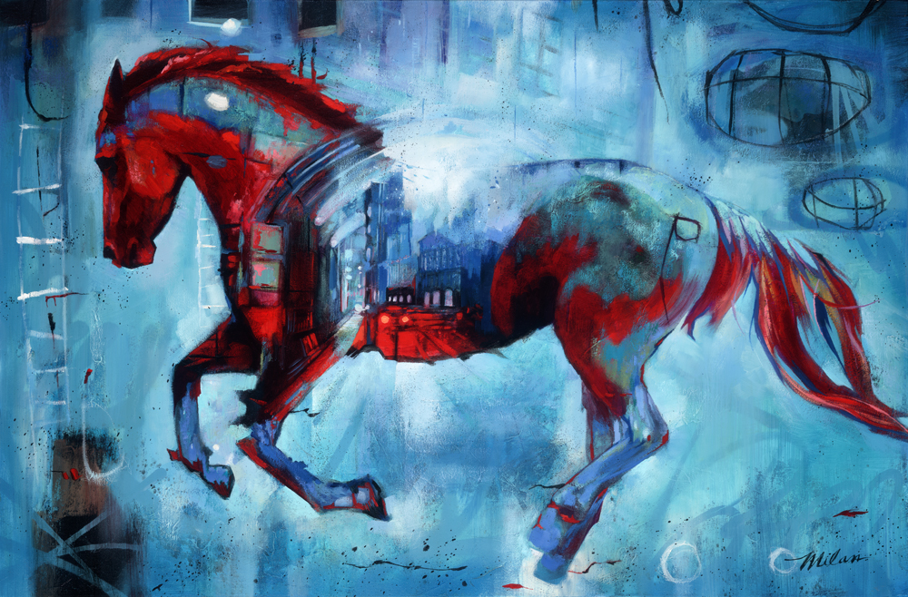 1000x658 Blue Rider By John And Elli Milan - The Blue Rider Painting