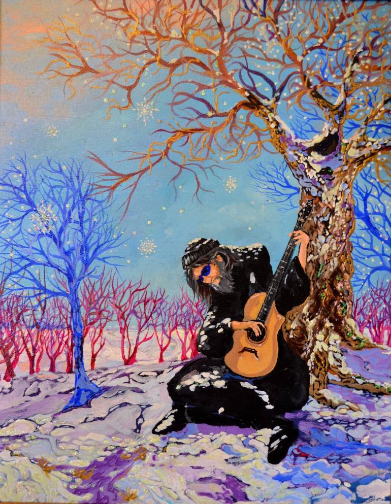 770x993 Saatchi Art Old Man Winter Playing The Blues Painting By Michael - The Blues Painting