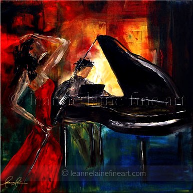 385x385 Feeling The Blues Piano And Woman Painting - The Blues Painting