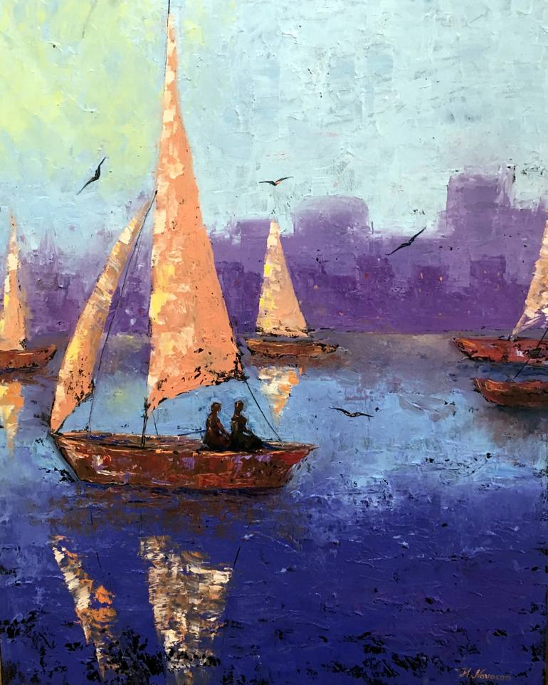 770x962 Saatchi Art Boat Trip Painting By Nataliia Novosad - The Boat Trip Painting