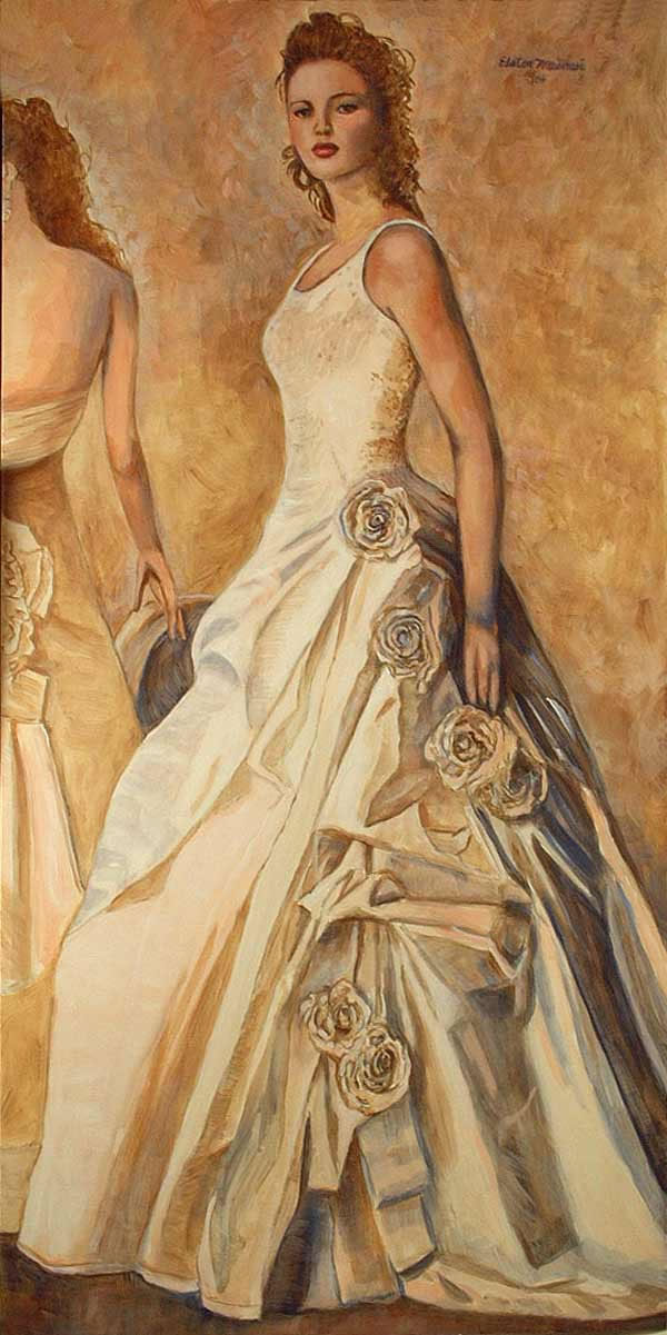 600x1201 Painting Of A Bride In Her Wedding Gown 003. - The Bride Painting