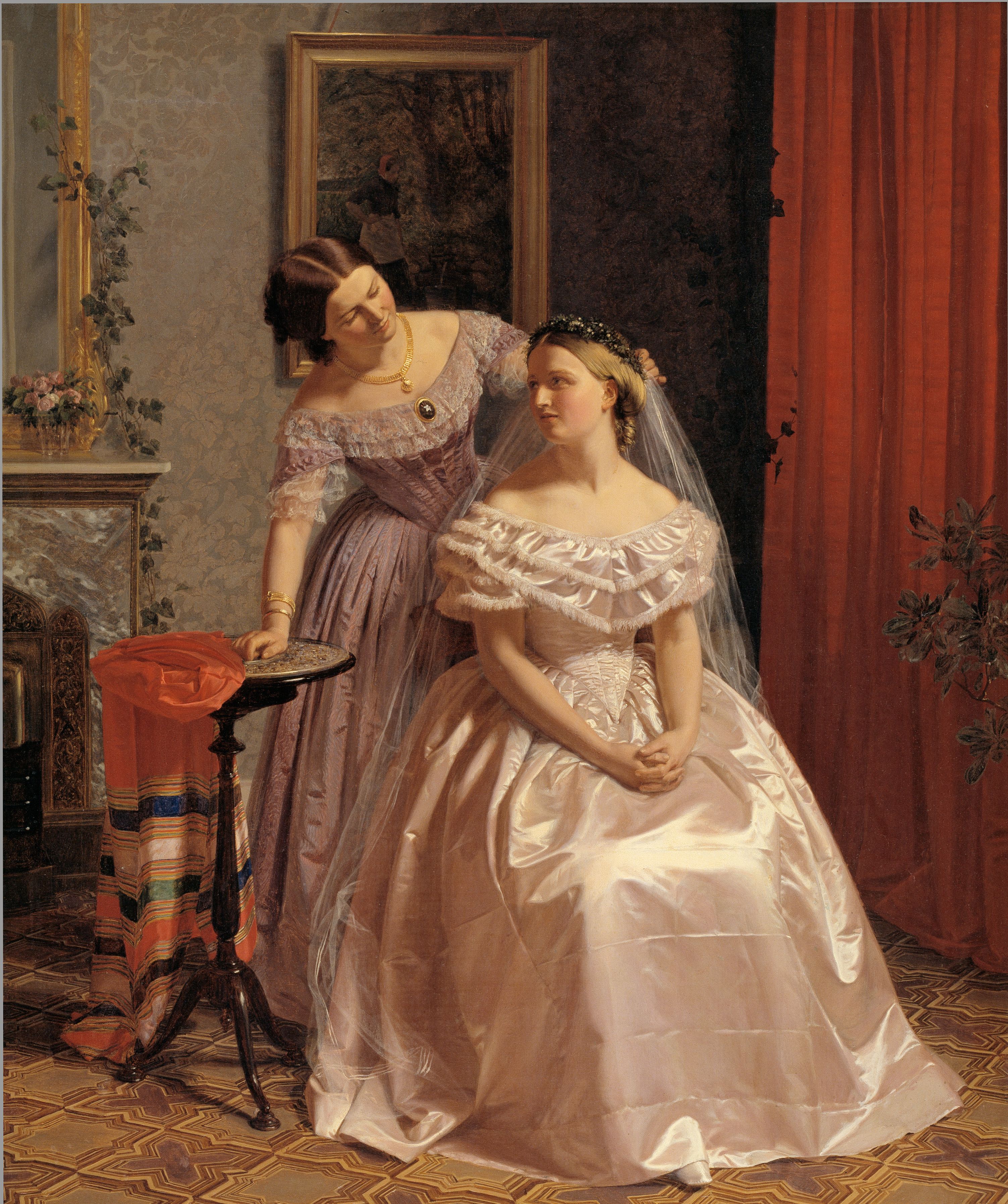 3005x3588 The Bride Adorned By Her Friend By Henrik Olrik, 1850. Oil, Silk - The Bride Painting
