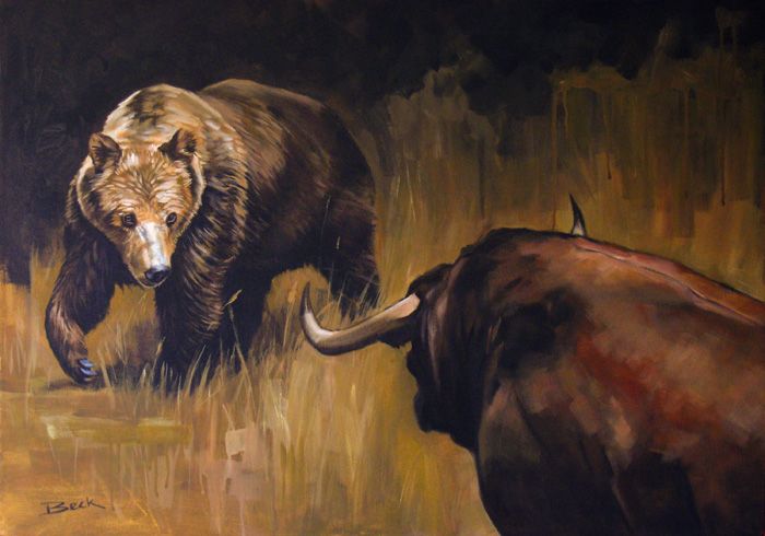 700x490 Painting Of Bull And Bear Noah Figurative - The Bulls And Bears In The Market Painting