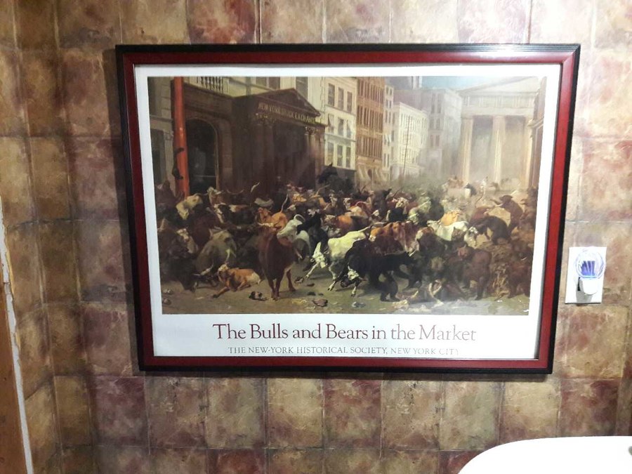 900x675 Used The Bulls And Bears The Market Painting For Sale - The Bulls And Bears In The Market Painting