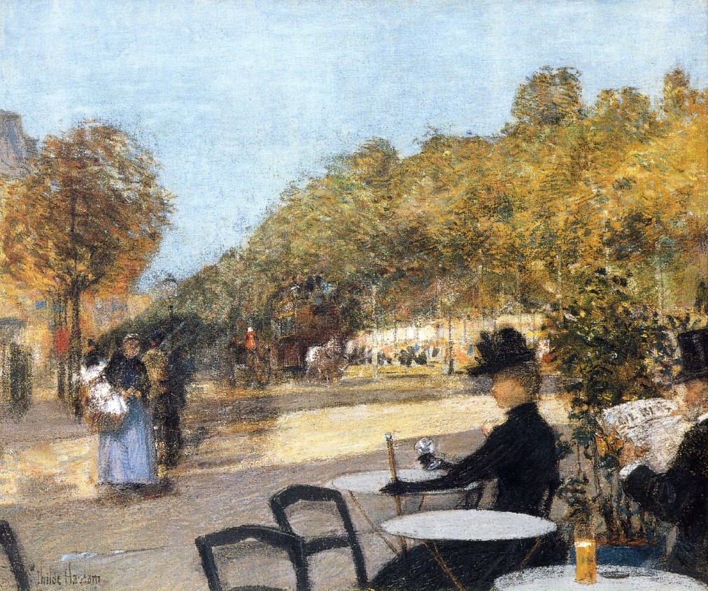 1012x845 At The Cafe, Frederick Childe Hassam - The Cafe Painting