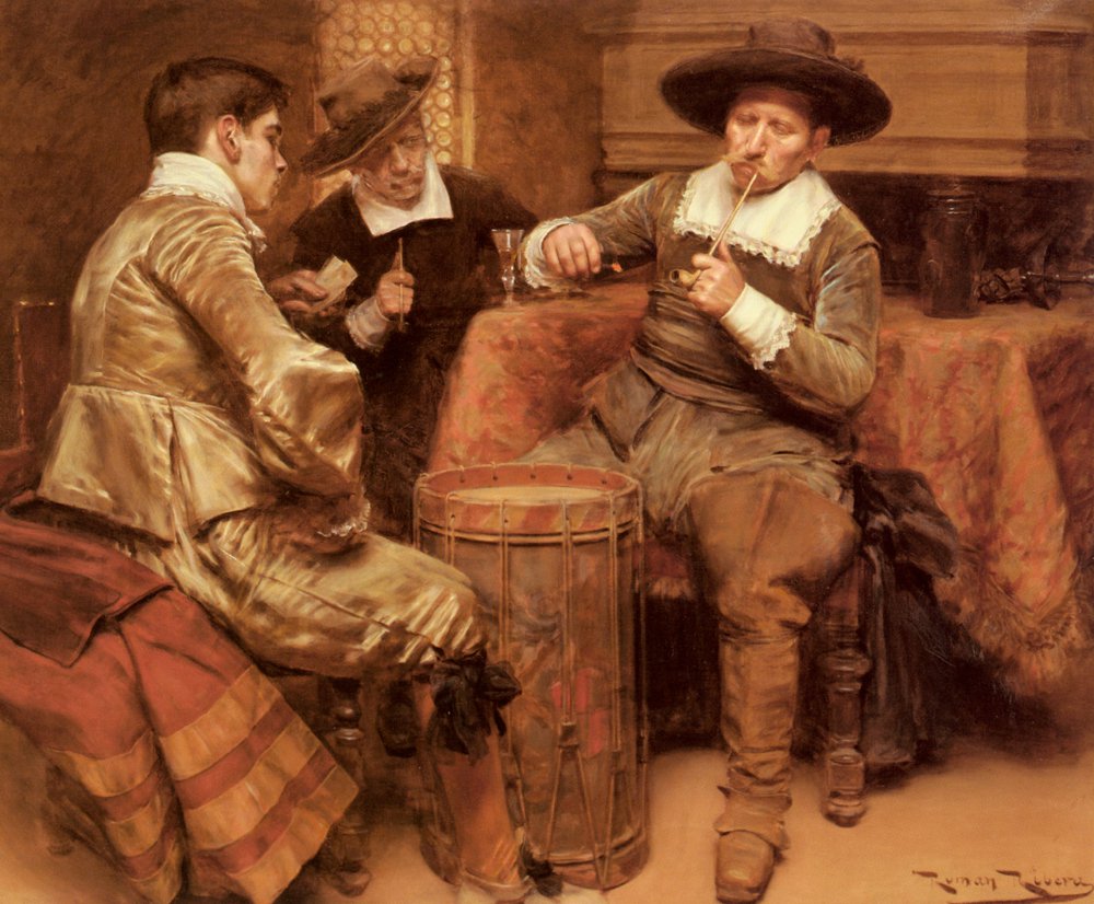 1000x826 Card Game Painting Roman Ribera Oil Paintings - The Card Game Painting