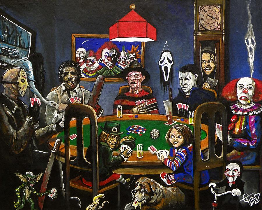 900x720 Horror Card Game Painting By Tom Carlton - The Card Game Painting