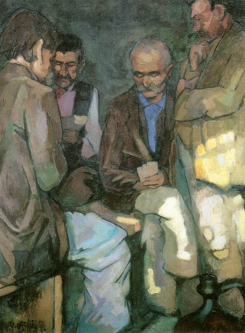 804x1092 The Card Players 1924 Painting Oszkar Nagy Oil Paintings - The Card Players Painting