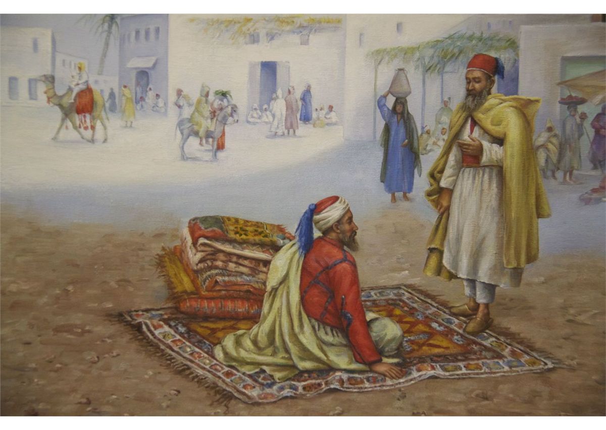1200x853 R. Hartmann, The Carpet Merchant. Oil Painting. [13 (Lbs), 30.25 - The Carpet Merchant Painting