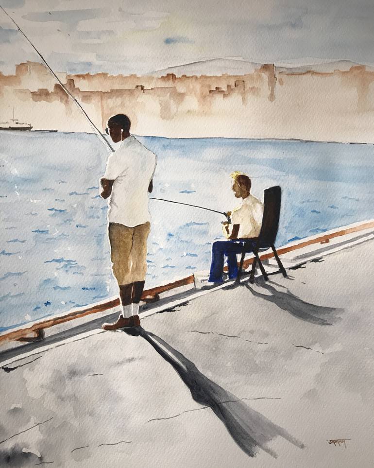 770x963 Saatchi Art Waiting For The Catch Painting By Sriram Kuppuswamy - The Catch Painting