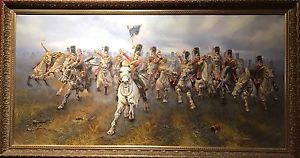 300x158 Huge Military Battle Scene Oil Painting By M. Coleman - The Charge Of The Light Brigade Painting