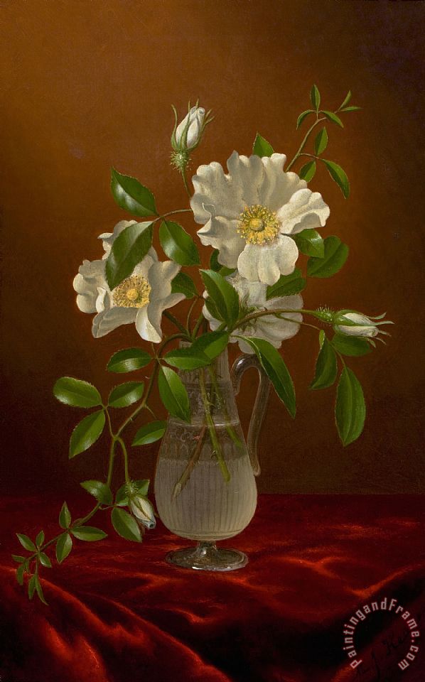 598x960 Martin Johnson Heade Cherokee Roses In A Glass Vase Painting - The Cherokee Rose Painting