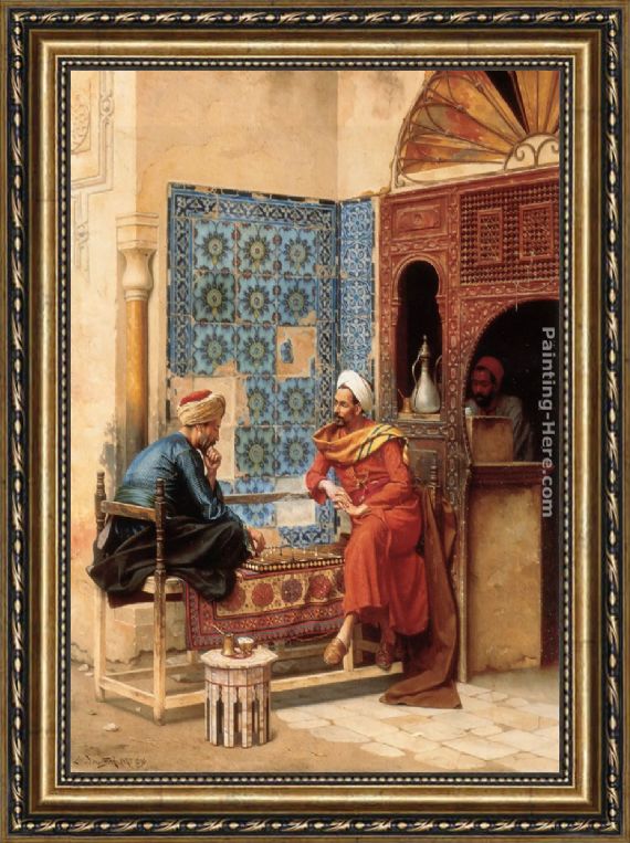570x763 Ludwig Deutsch The Chess Game Framed Painting For Sale - The Chess Game Painting