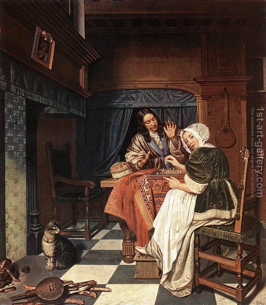 872x1002 The Chess Players C. 1670 Cornelis De Man Reproduction 1st Art - The Chess Players Painting