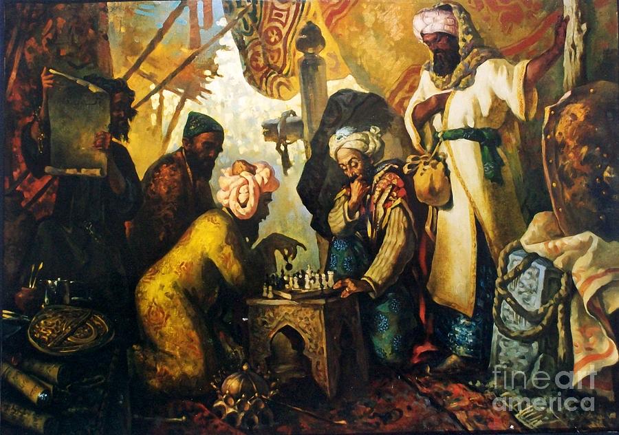 900x632 Chess Player Painting By Dilorom Abdullaeva - The Chess Players Painting