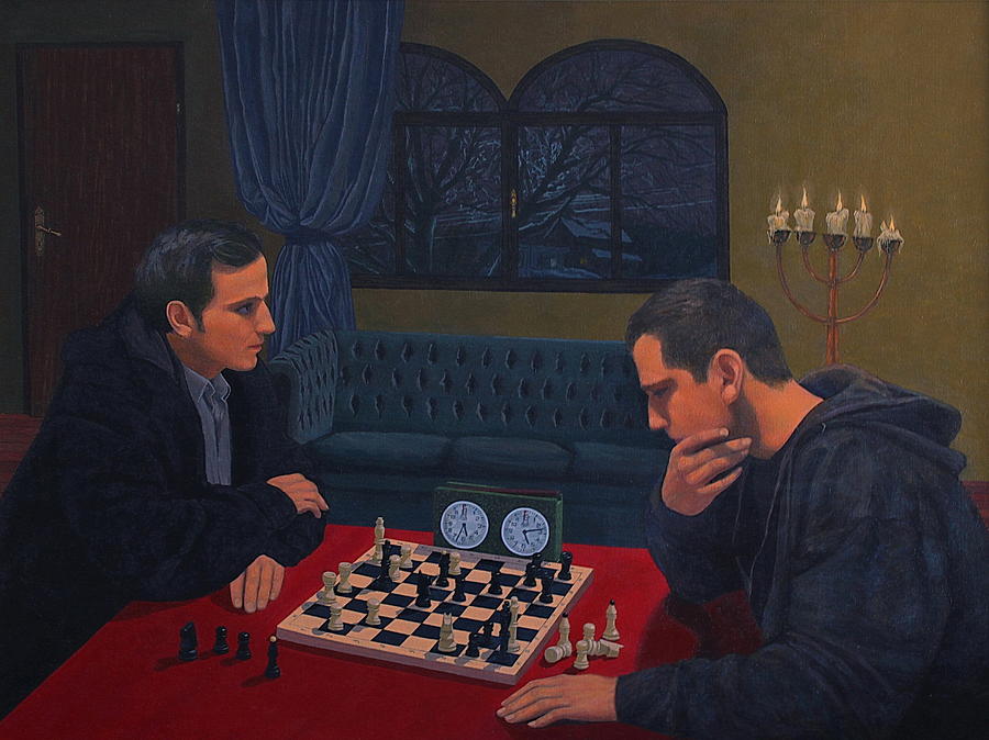 900x674 Chess Players Painting By Mikica Mitrovic - The Chess Players Painting