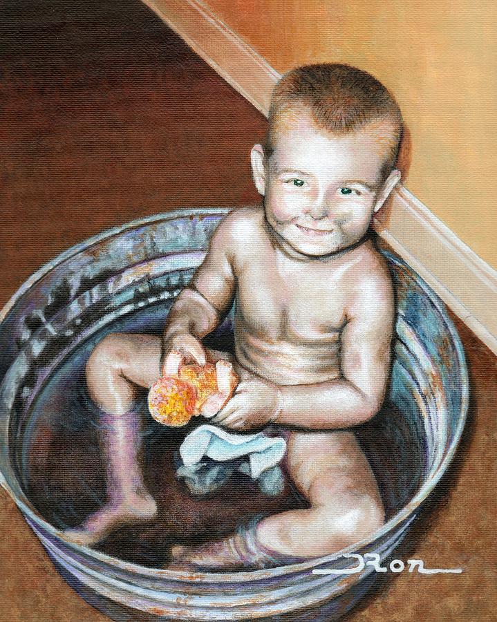 719x900 Dirty Boy Painting By Ron Johnson - The Childs Bath Painting