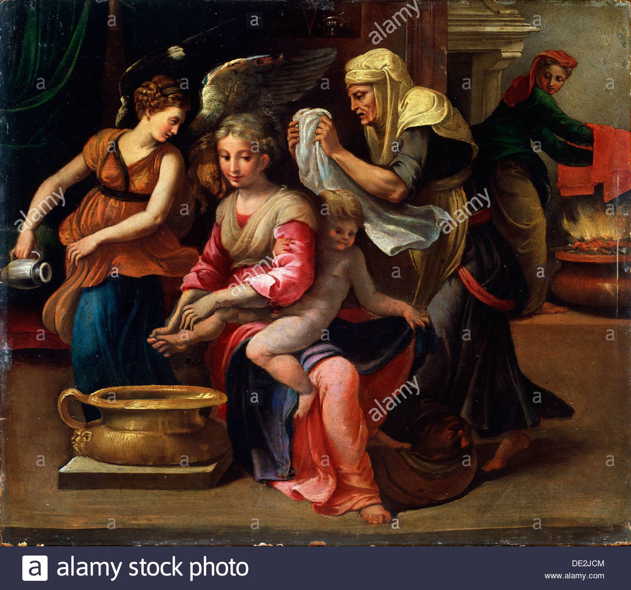1300x1216 The Child's Bath', 16th Century. Artist Parmigianino Stock Photo - The Childs Bath Painting