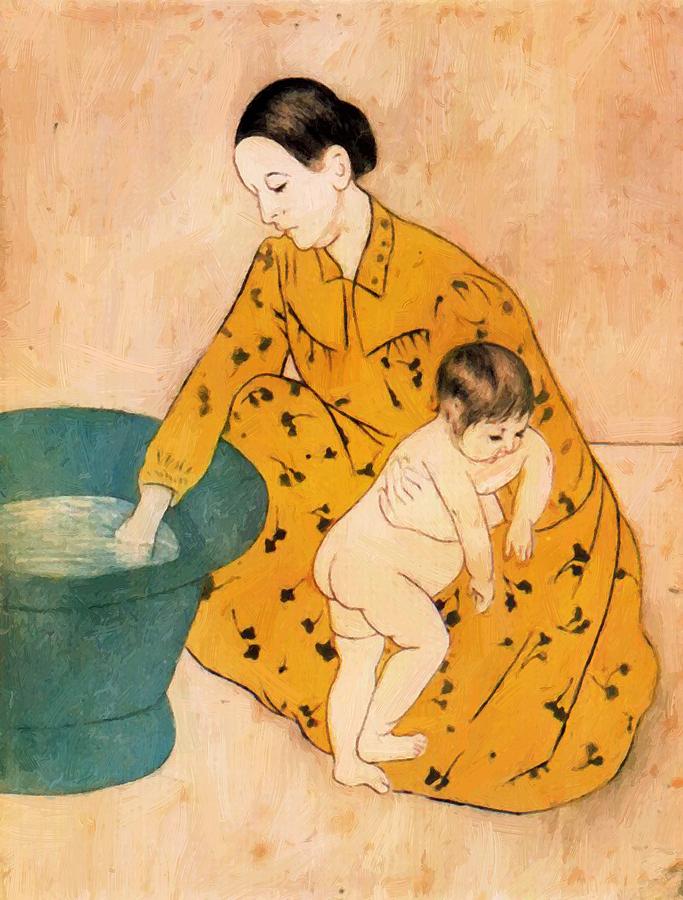 683x900 The Childs Bath Painting By Cassatt Mary - The Childs Bath Painting