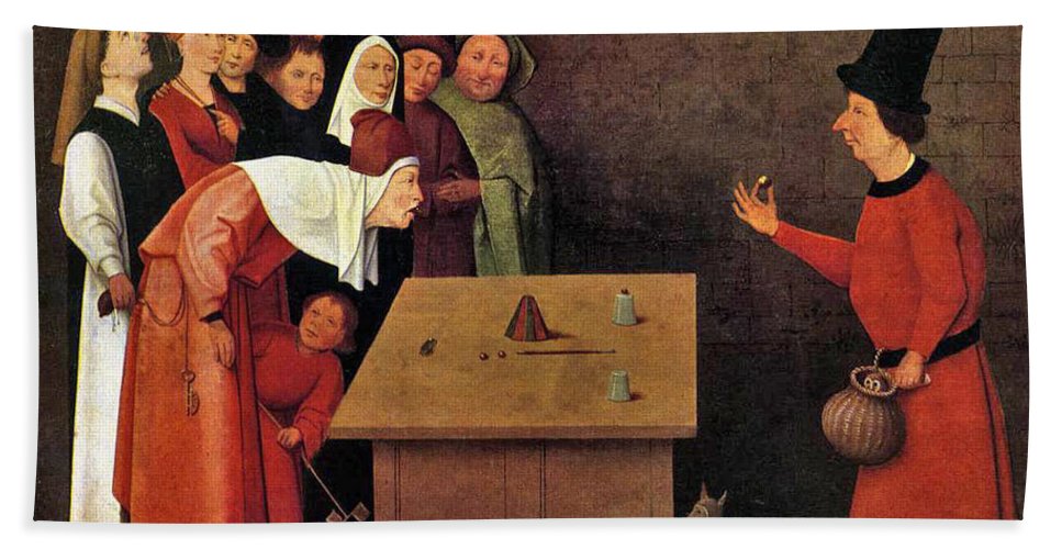 967x500 The Conjurer Beach Towel For Sale By Hieronymus Bosch - The Conjurer Painting