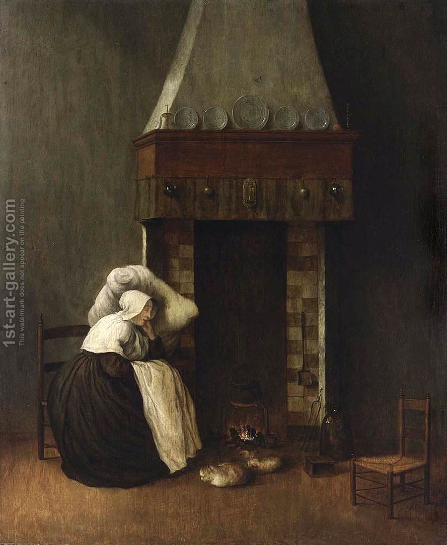 900x1096 Sleeping Woman (The Convalescent) 1654 Jacobus Vrel Reproduction - The Convalescent Painting