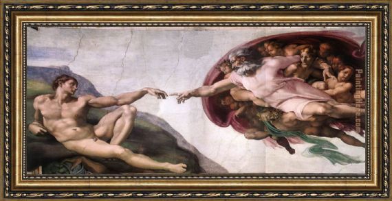 570x293 Michelangelo Buonarroti The Creation Of Adam Framed Painting - The Creation Of Adam Painting