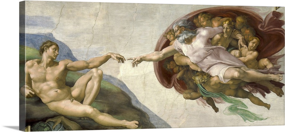 1000x463 Creation Adam Painting By Michelangelo On Ceiling - The Creation Painting