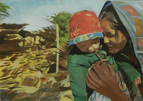 500x355 Buy The Cry Of Love Handmade Painting By Debayan Kar. Code - The Cry Painting