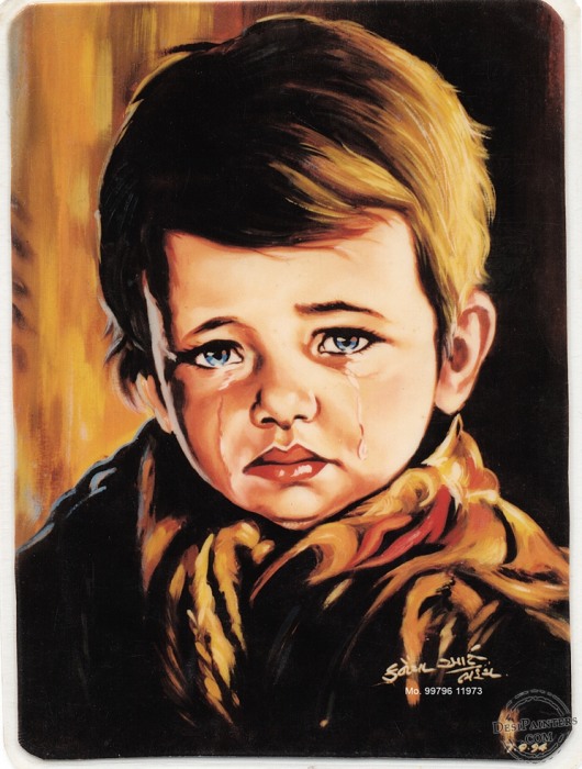 530x700 Oil Color Painting Of Crying Boy - The Crying Boy Painting