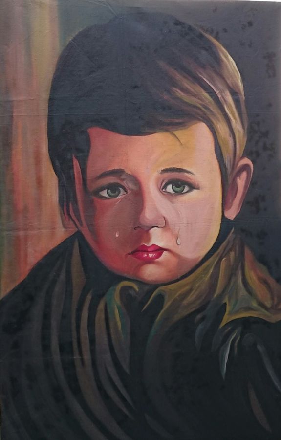 575x900 The Crying Boy Painting By Artist Vandana Singh - The Crying Boy Painting
